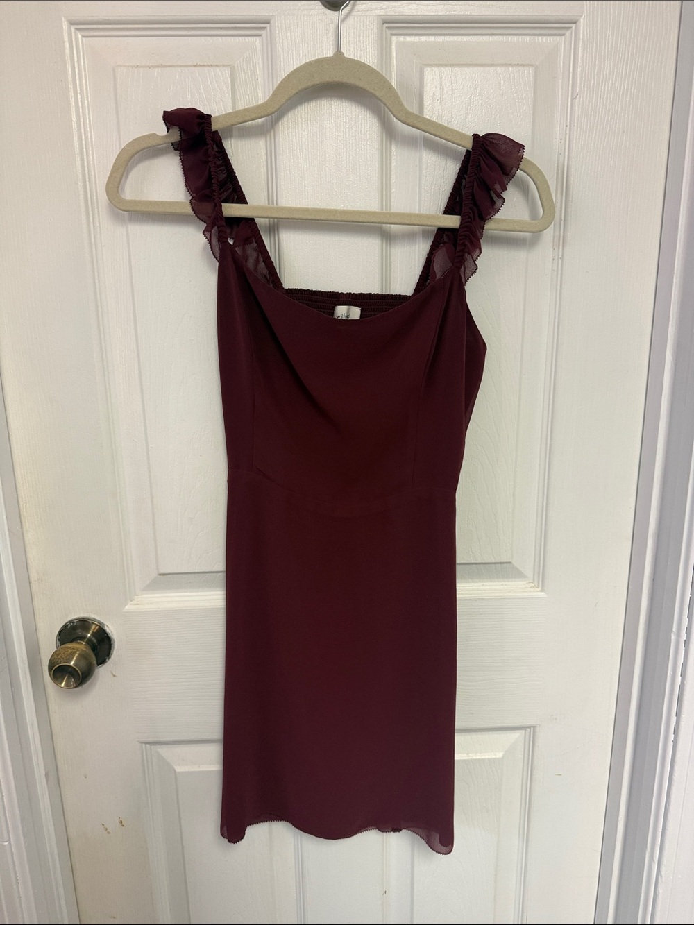 Aritzia Burgundy Ruffle-Strap Mini Dress